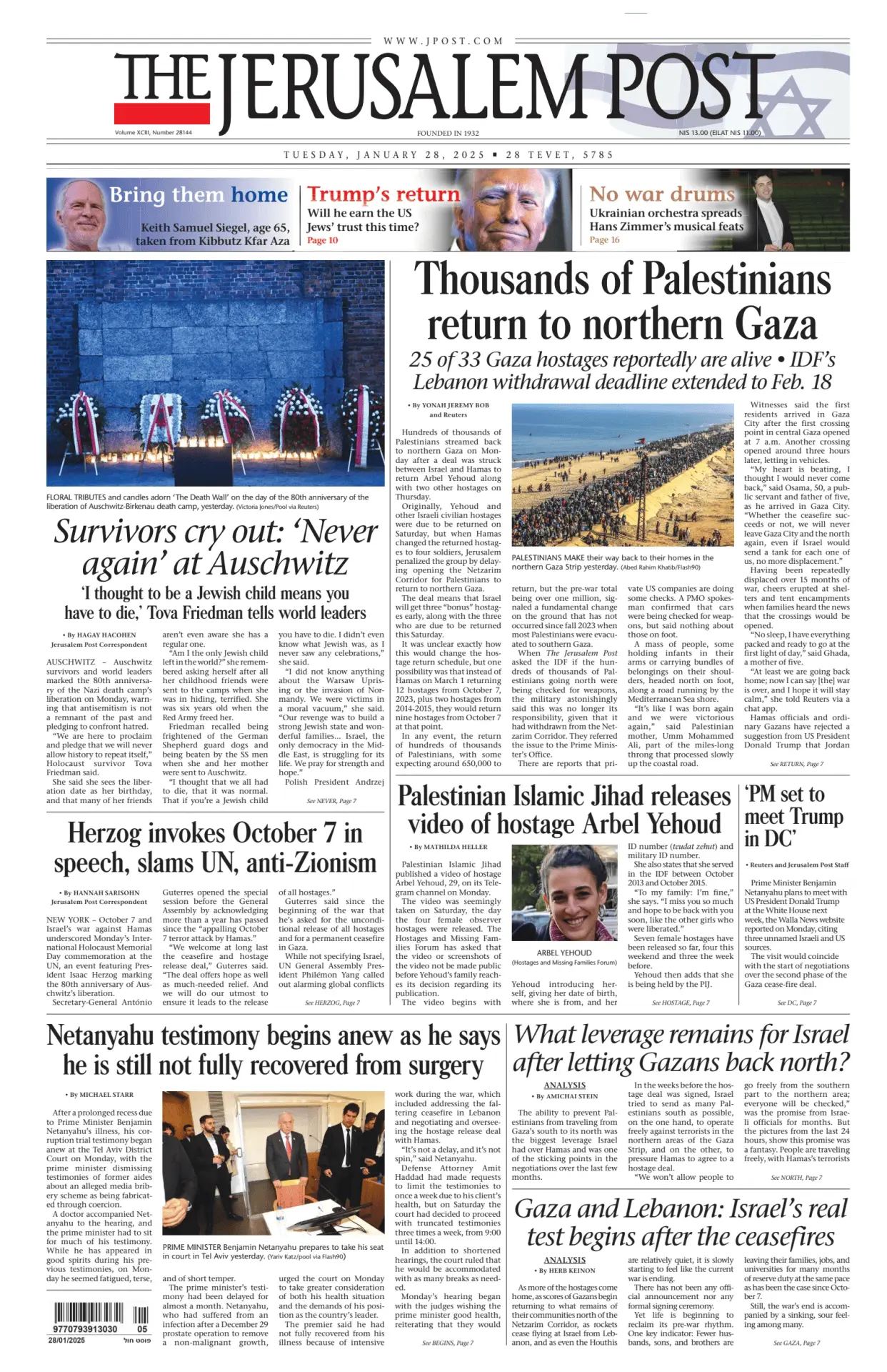 Prima-pagina-the jerusalem post-edizione-di-oggi-28-01-2025